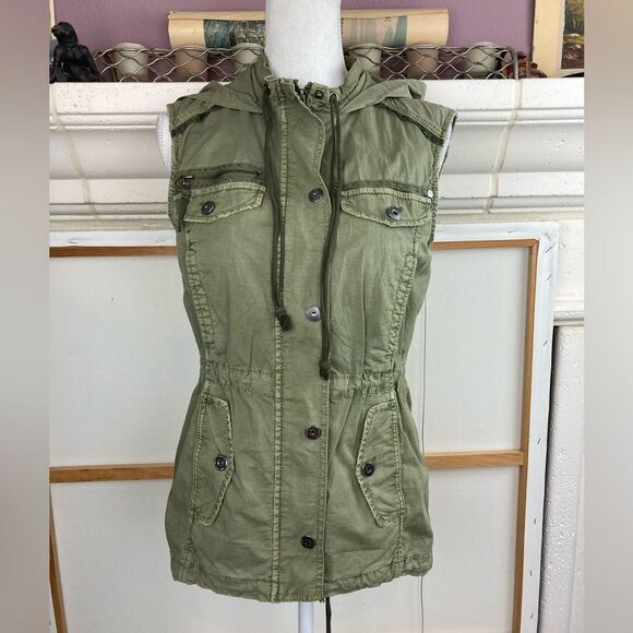 Anthropologie Marrakech distressed cargo utility vest w/zips, snaps, pockets - Picture 1 of 13